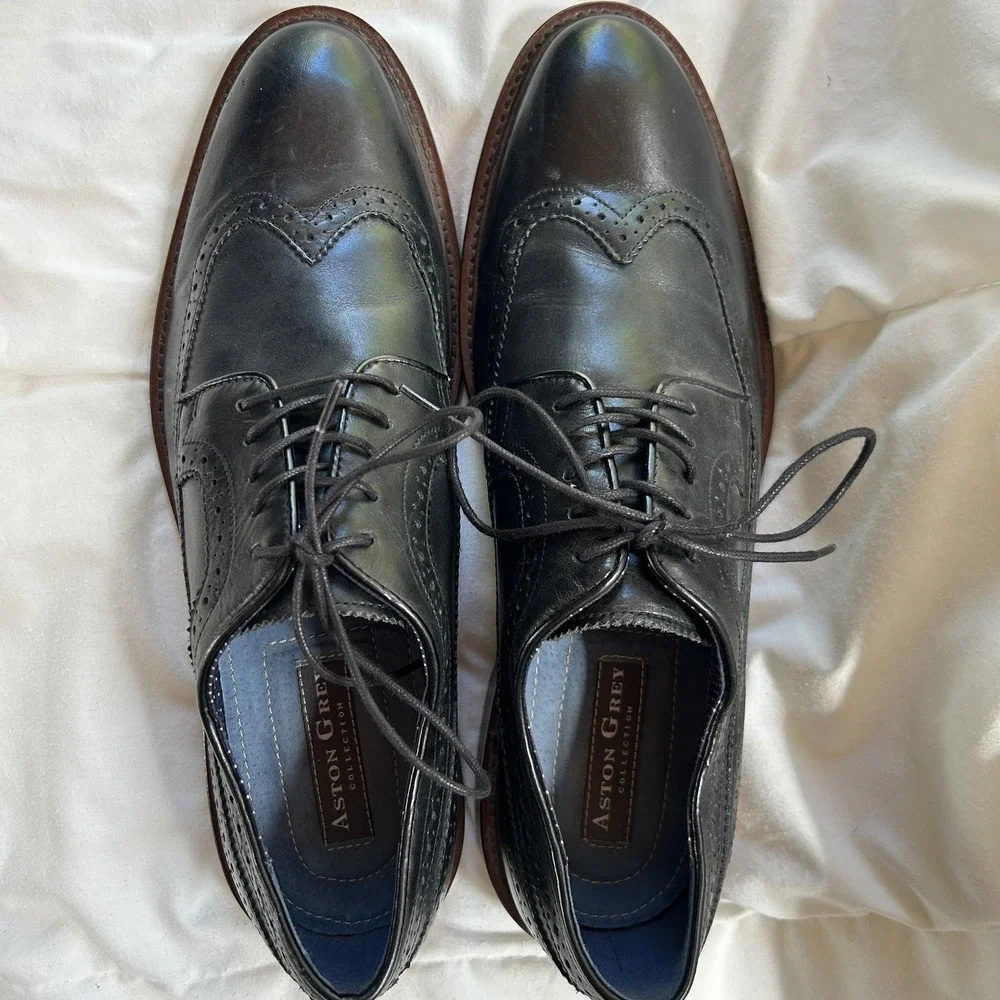 Aston Grey‎ Men's Lovorwen Wingtip Oxfords Size 11.5 Dress Shoes Black Leather